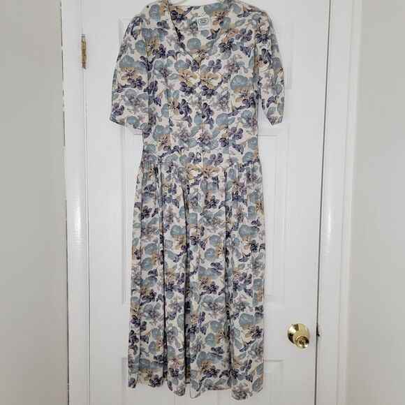 VTG Laura Ashley‎ Great Britain Floral Puff Sleeve Midi Dress Sz 12 Cottagecore - Picture 1 of 16